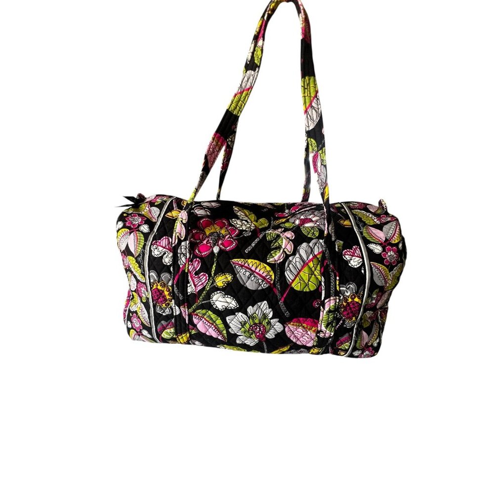 Vera Bradley Quilted Travel Tote Bag 20" Moon Blooms VGUC Black Pink Green White - Picture 2 of 16